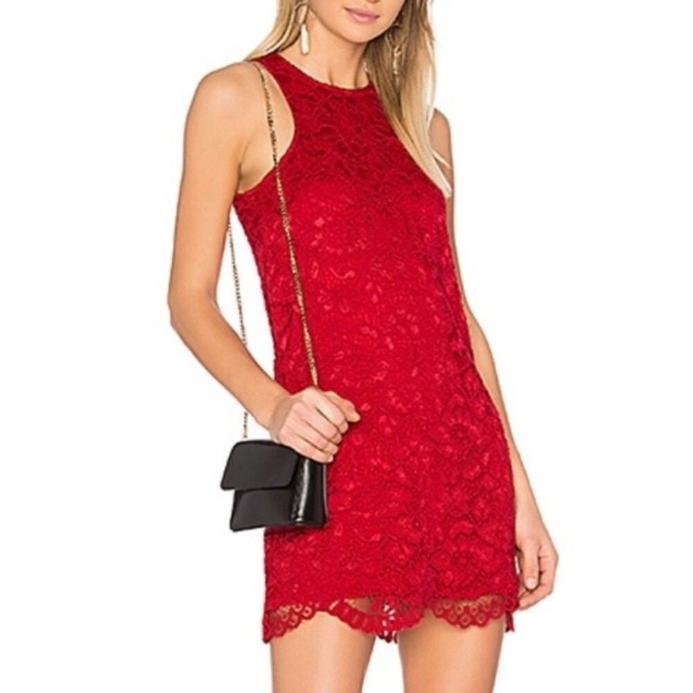 Lovers + Friends red floral lace mini shift dress women's size XS